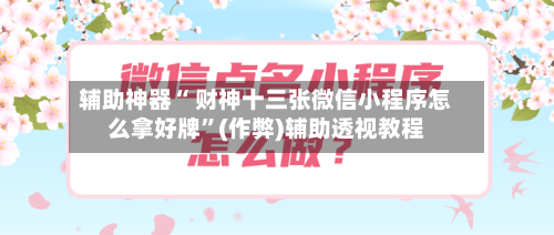 辅助神器“ 财神十三张微信小程序怎么拿好牌”(作弊)辅助透视教程-第2张图片