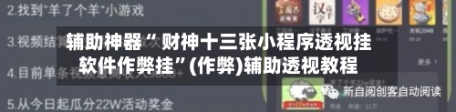 辅助神器“ 财神十三张小程序透视挂软件作弊挂”(作弊)辅助透视教程-第3张图片